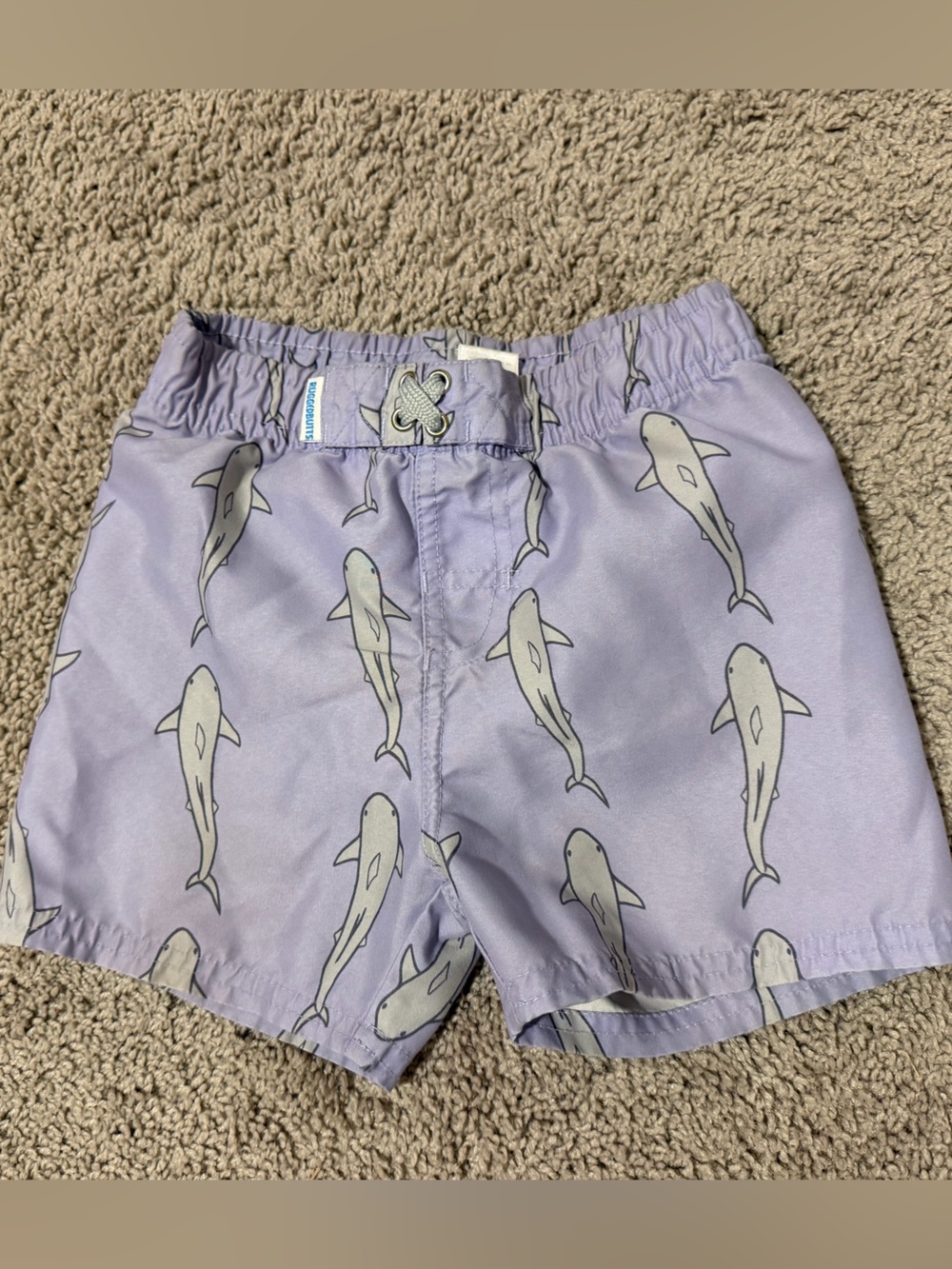 Lavender Kids Swim Trunks with Shark Print